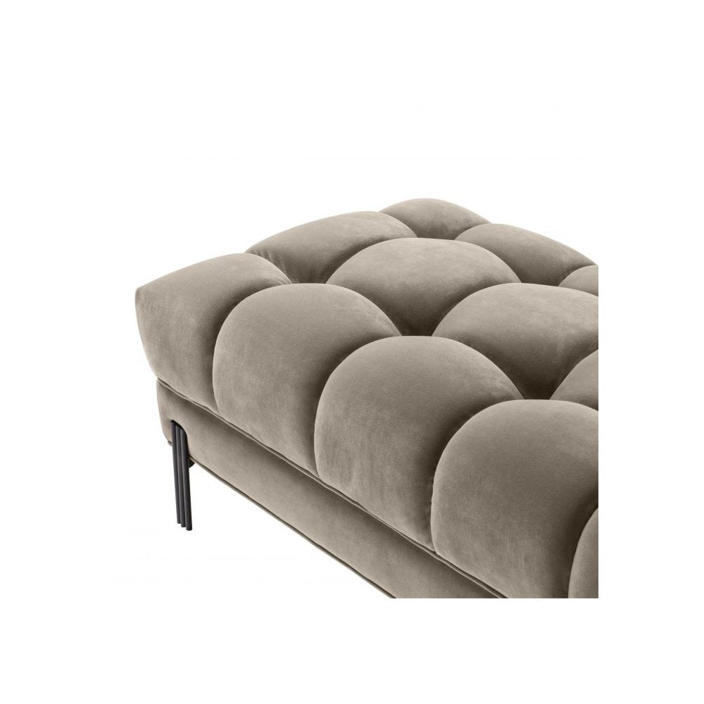 Sienna Velvet Bench in Savona Greige with Black and Gold Accents