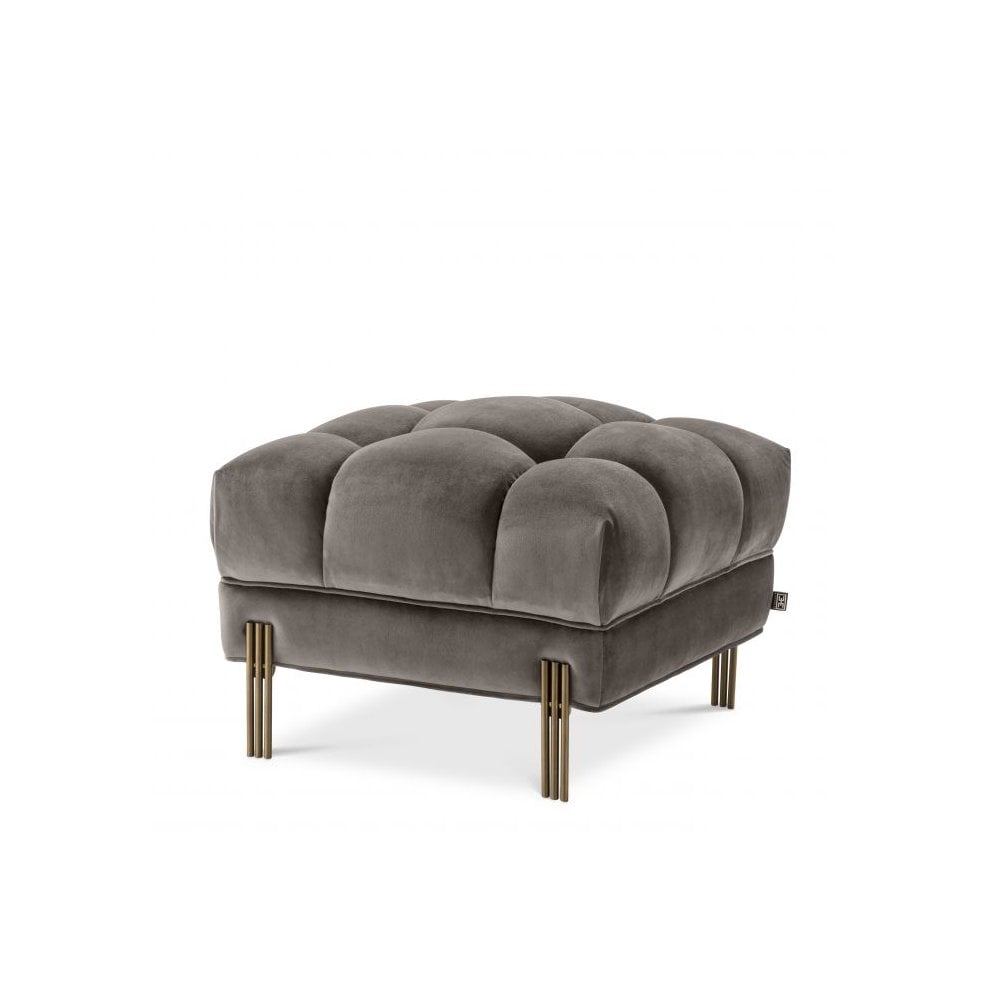 Sienna Stool: Luxurious Grey Velvet with Brushed Brass Accents