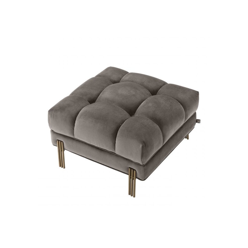 Sienna Stool: Luxurious Grey Velvet with Brushed Brass Accents