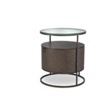 Napa Valley Bedside Table: Woven Oak, Bronze Details & Glass Top