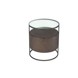 Napa Valley Bedside Table: Woven Oak, Bronze Details & Glass Top