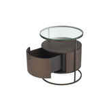 Napa Valley Bedside Table: Woven Oak, Bronze Details & Glass Top