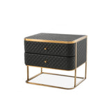 Monfort Black Faux Leather Side Table with Brushed Brass Elegance