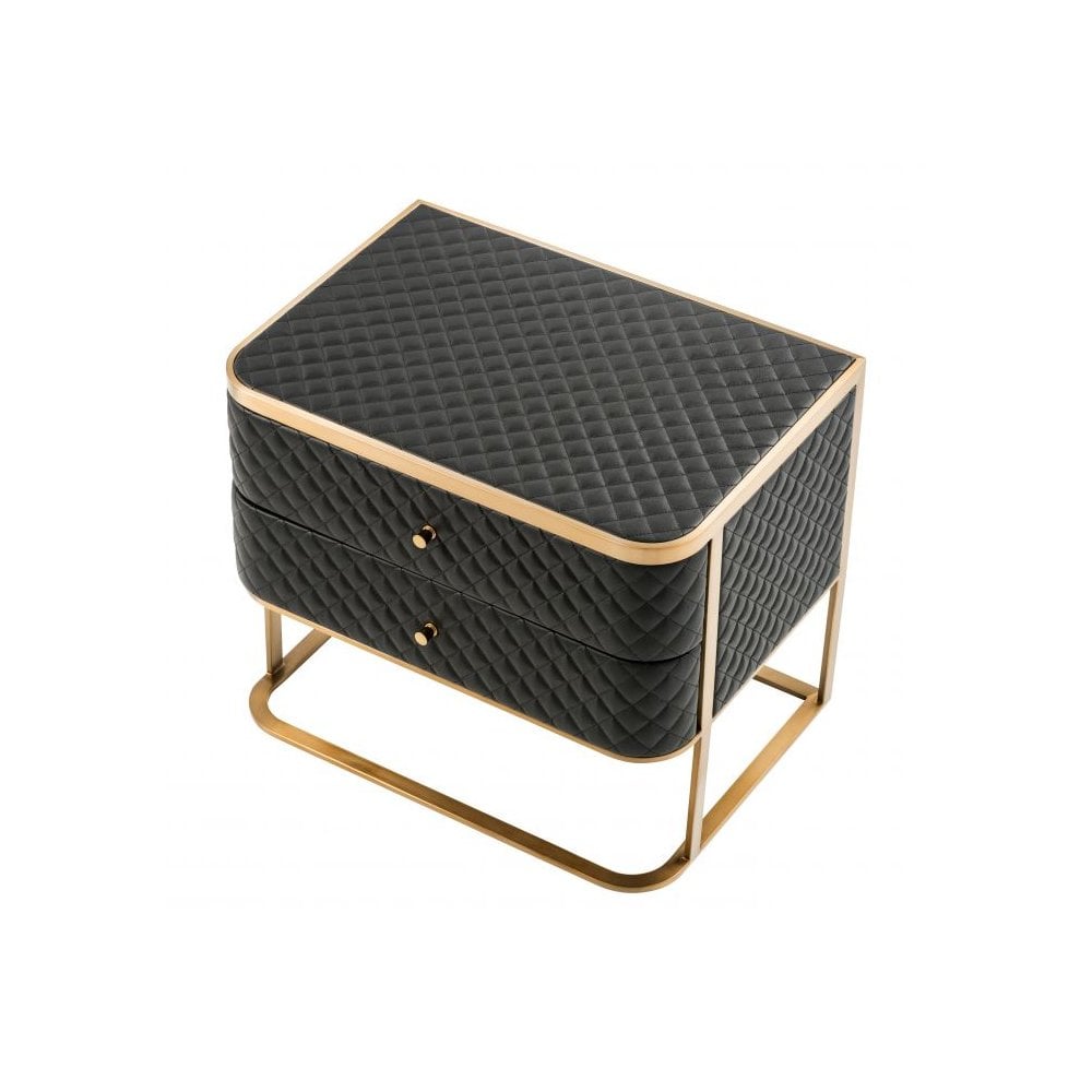 Monfort Black Faux Leather Side Table with Brushed Brass Elegance