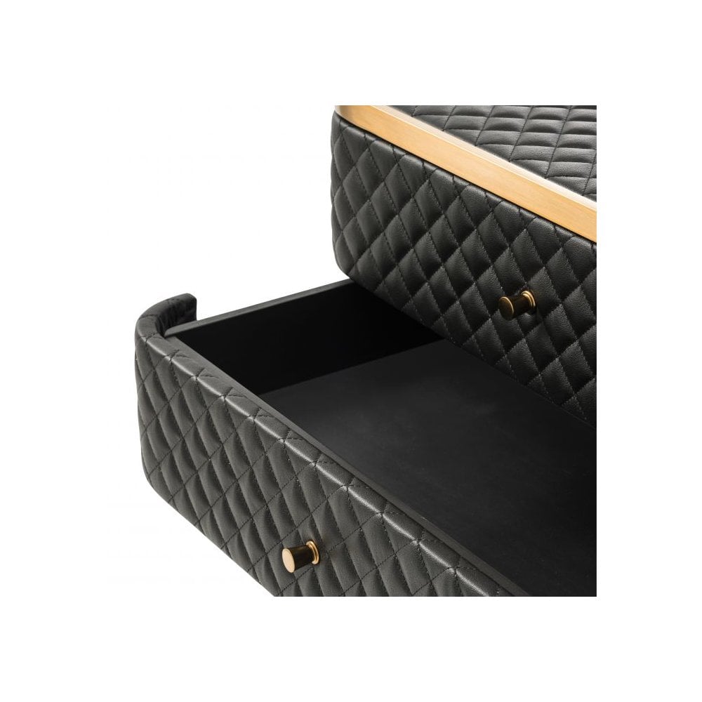 Monfort Black Faux Leather Side Table with Brushed Brass Elegance