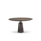 Genova Round Dining Table in Grey Marble and Mocha Oak Veneer