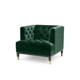 Elegant Castelle Chair in Rich Dark Green Velvet with Black and Brass Accents
