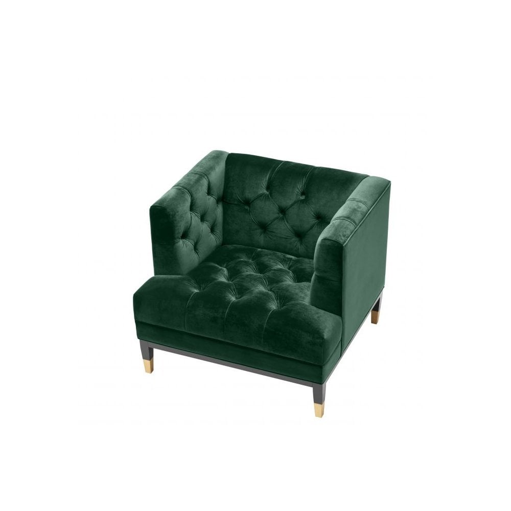 Elegant Castelle Chair in Rich Dark Green Velvet with Black and Brass Accents