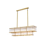 Art Deco Elegance: Antique Brass & Clear Glass Chandelier