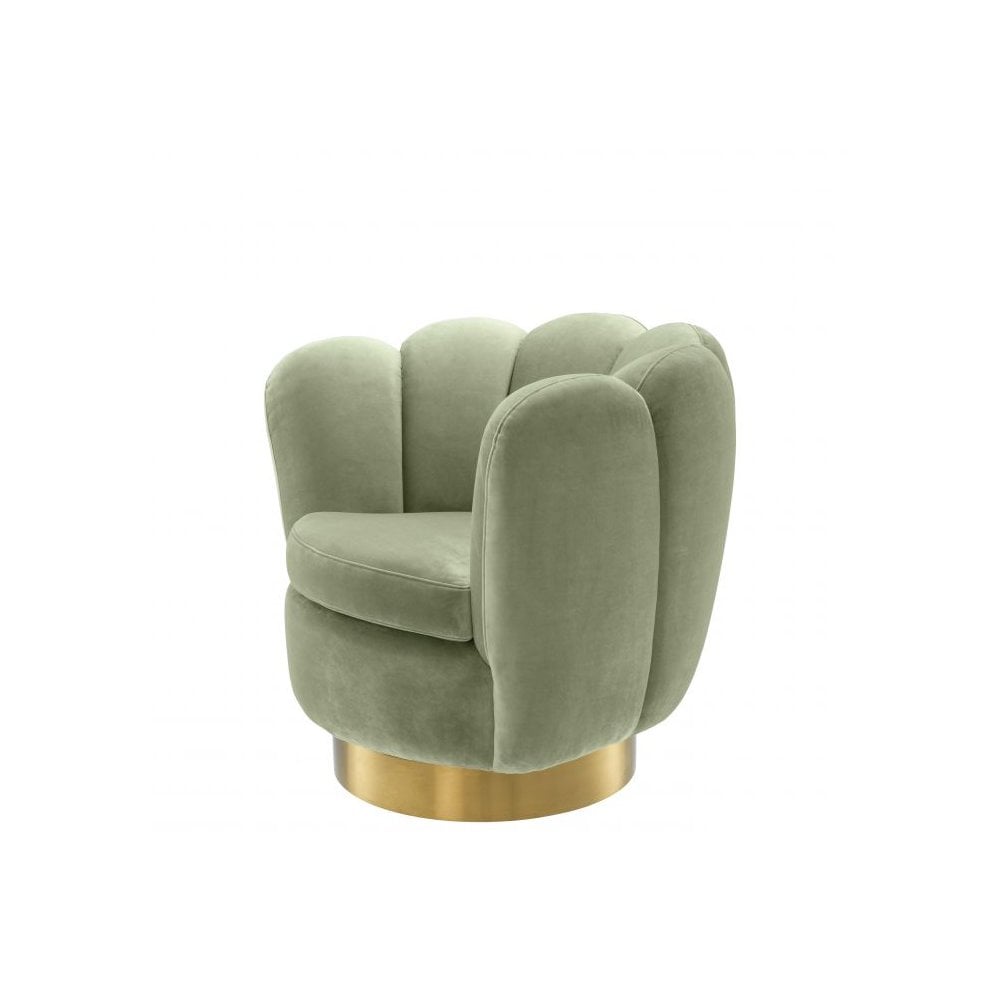 Glamorous Savona Green Velvet Swivel Chair with Brushed Brass Base