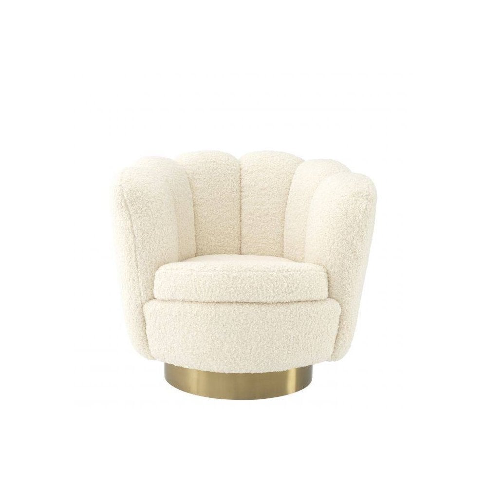 Elegant Mirage Swivel Chair in Faux Shearling with Brushed Brass Base