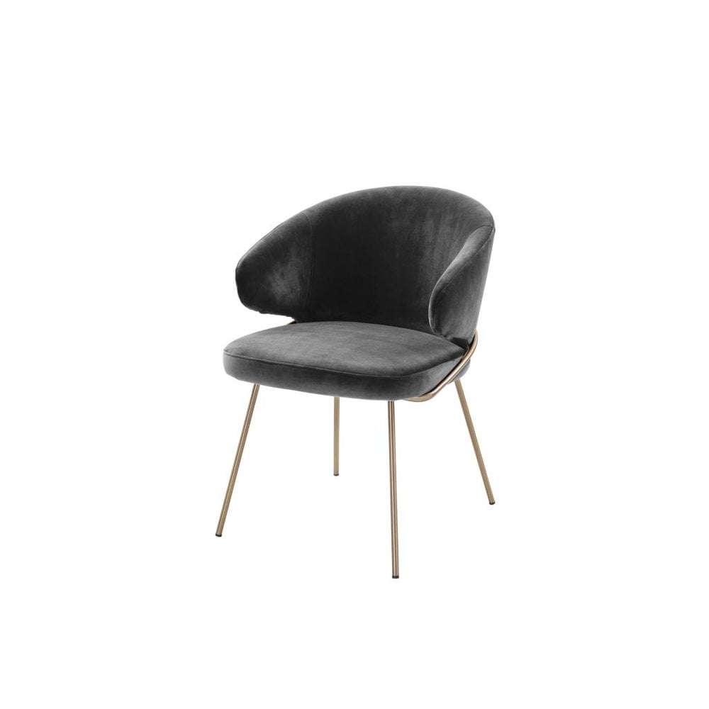 Kinley Dining Chair in Savona Dark Grey Velvet with Brass-Finished Legs
