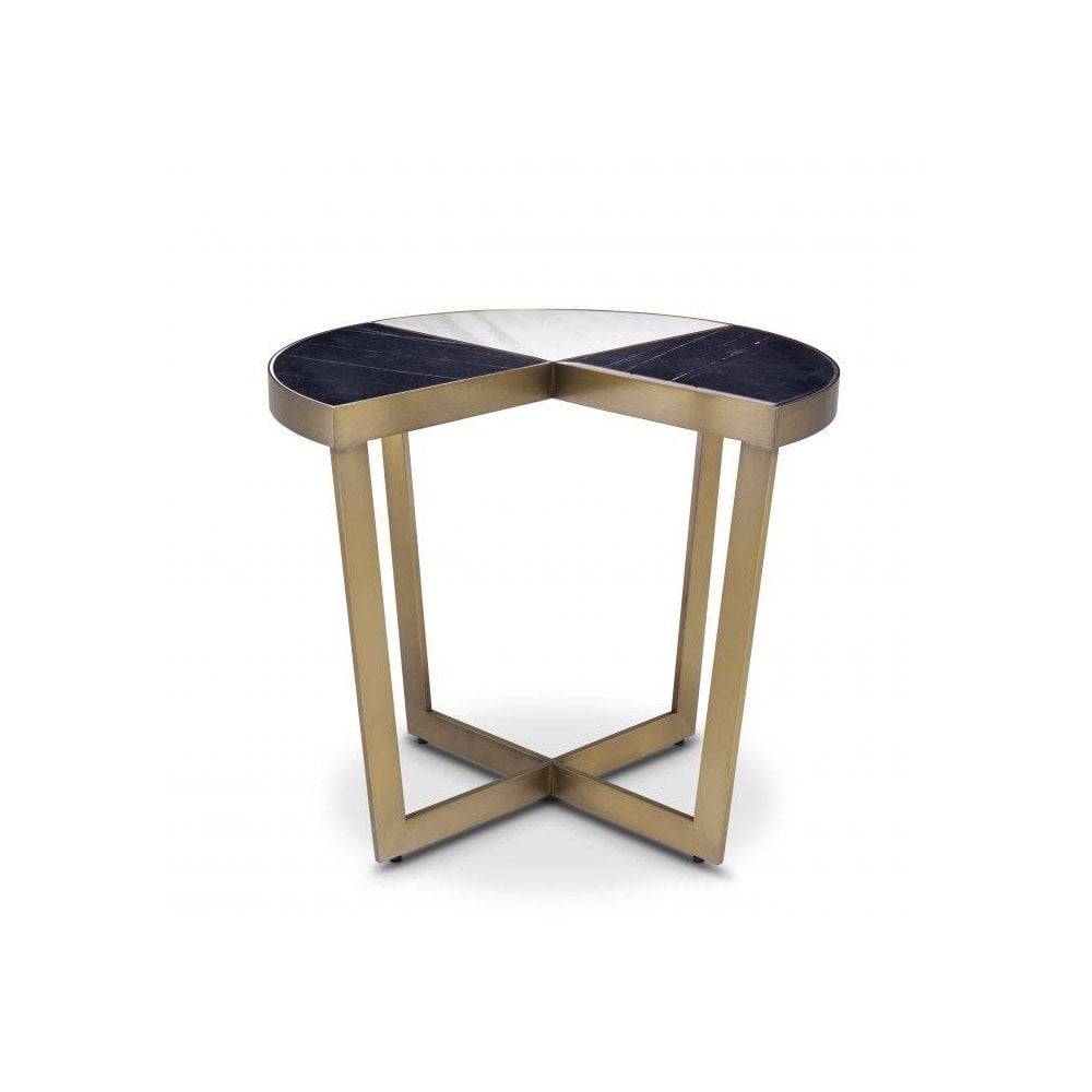 Turino Side Table: Contemporary Elegance with Dual Marble and Brushed Brass Highlights