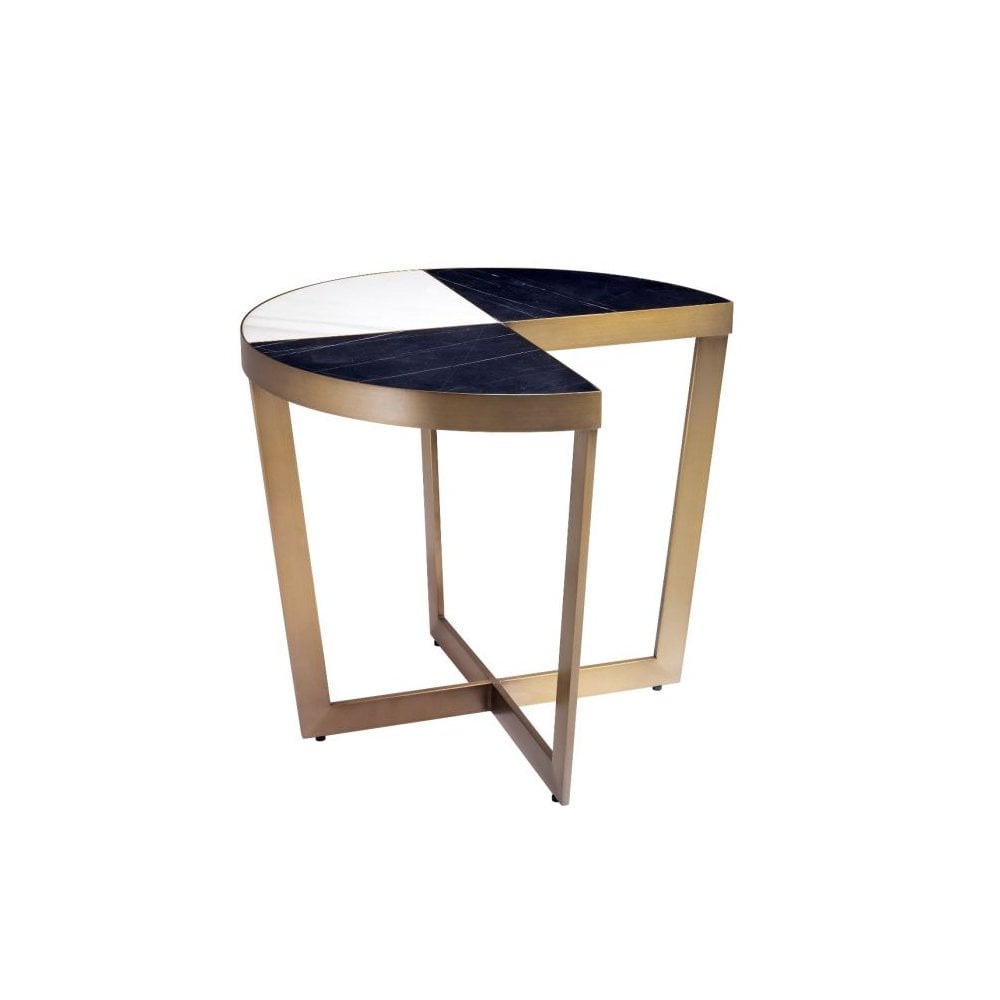 Turino Side Table: Contemporary Elegance with Dual Marble and Brushed Brass Highlights