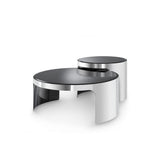 Piemonte Nesting Coffee Table Duo, Polished Steel with Black Bevelled Glass