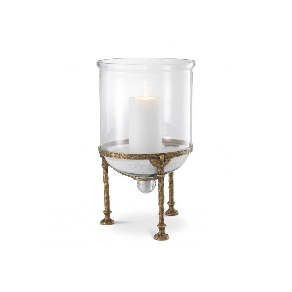 Graceful Hurricane Lantern, Aged Brass Touch, Clear Glass Elegance