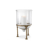 Graceful Hurricane Lantern, Aged Brass Touch, Clear Glass Elegance