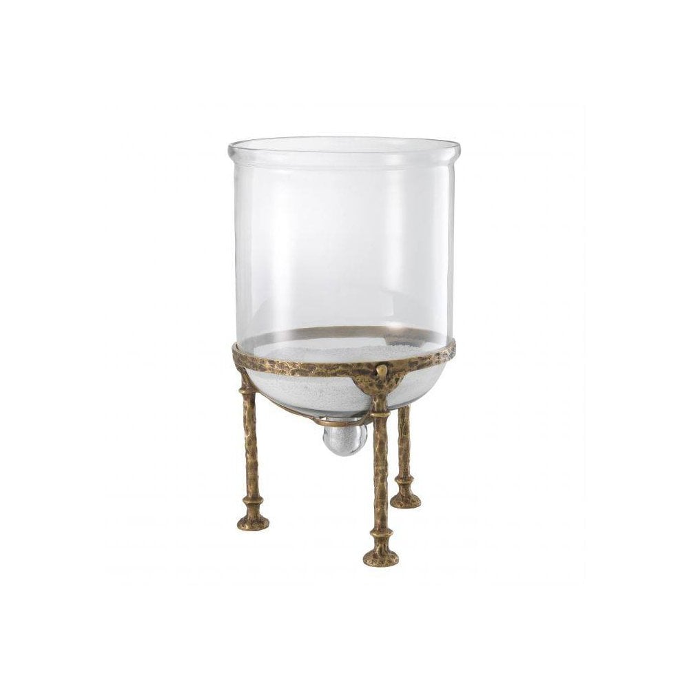 Graceful Hurricane Lantern, Aged Brass Touch, Clear Glass Elegance