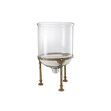 Graceful Hurricane Lantern, Aged Brass Touch, Clear Glass Elegance