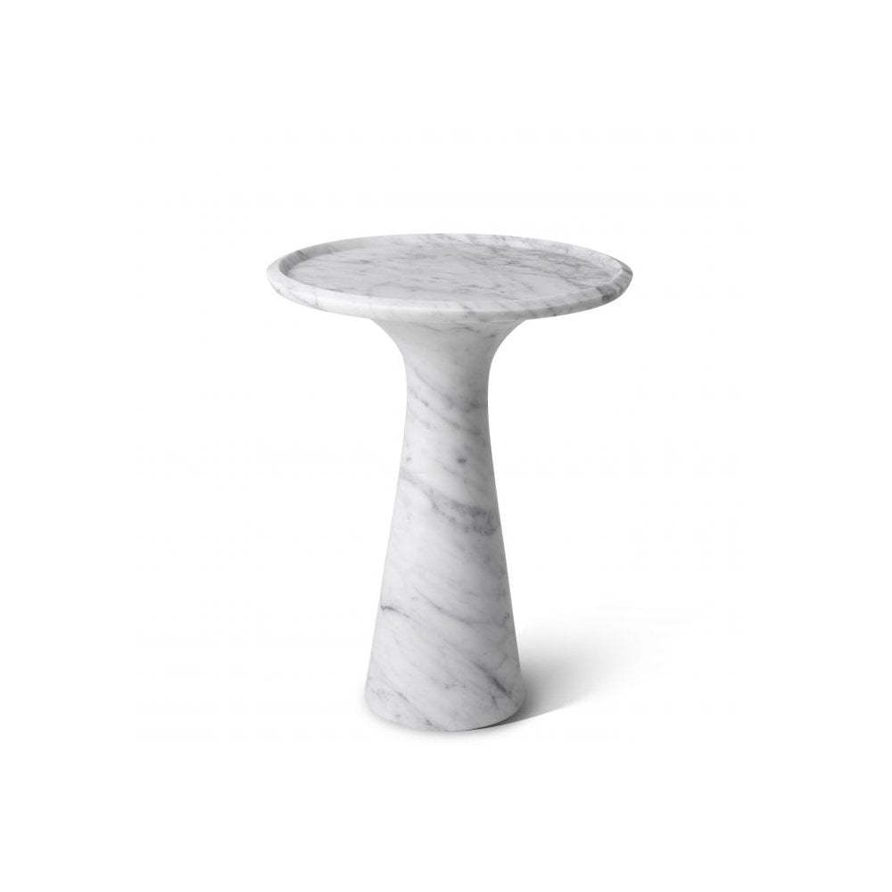 Pompano Low Marble Side Table, Solid Italian Carrara Marble