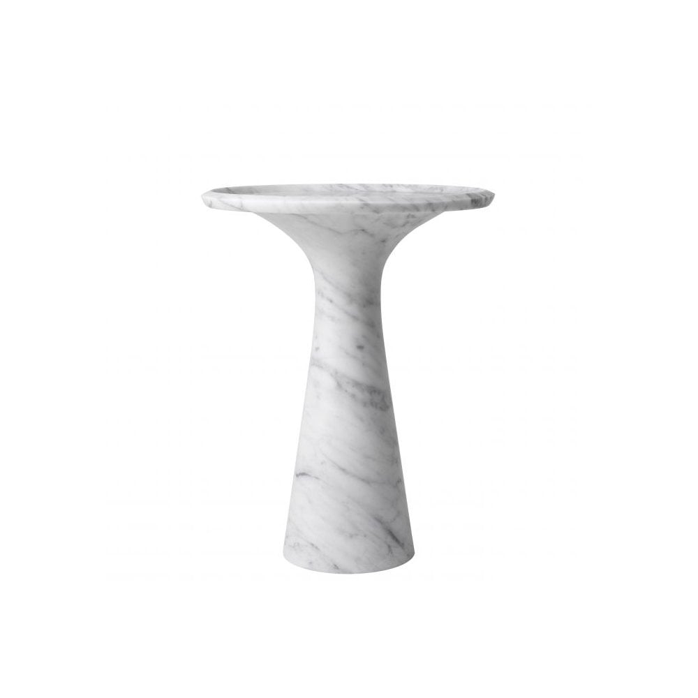 Pompano Low Marble Side Table, Solid Italian Carrara Marble