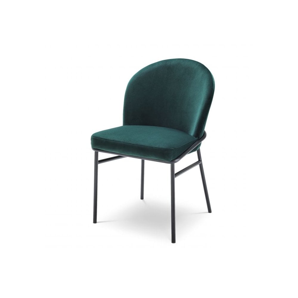 Set of 2 Willis Dining Chairs in Savona Dark Green Velvet with Black Legs