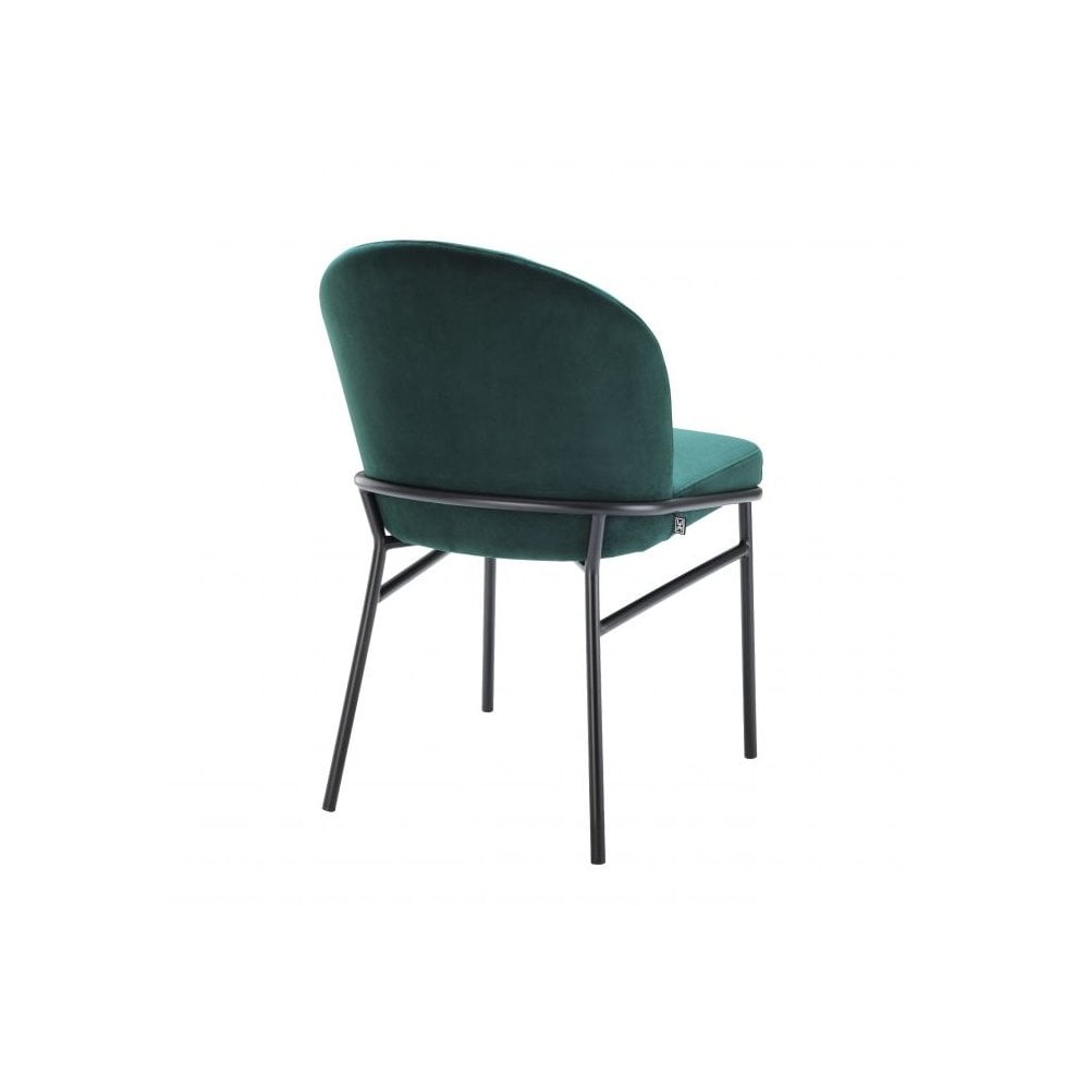 Set of 2 Willis Dining Chairs in Savona Dark Green Velvet with Black Legs
