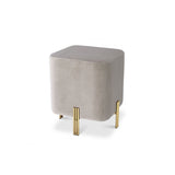 Savona Greige Velvet Cube Ottoman with Brushed Brass Legs