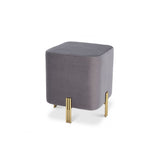 Savona Grey Velvet Cube Ottoman with Brushed Brass Legs