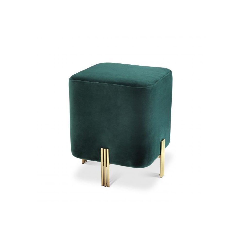 Savona Dark Green Velvet Burnett Stool with Gold Brushed Brass Accents
