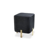 Chic Mid-Century Black Velvet & Gold Cube Stool by Burnett