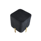 Chic Mid-Century Black Velvet & Gold Cube Stool by Burnett