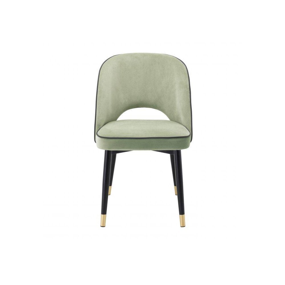 Elegant Duo: Cliff Dining Chairs in Pistache Green Velvet with Black Leather Accent