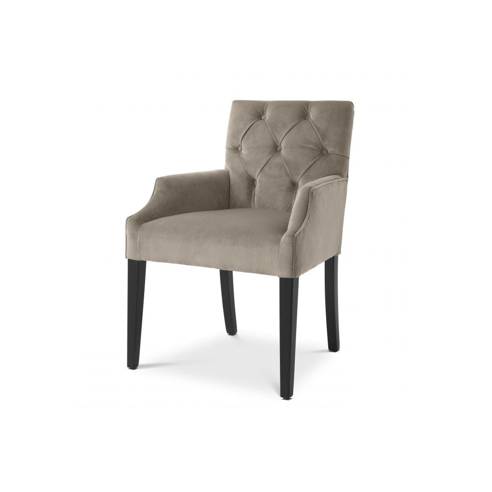 Atena Armchair in Savona Greige Velvet with Black Legs