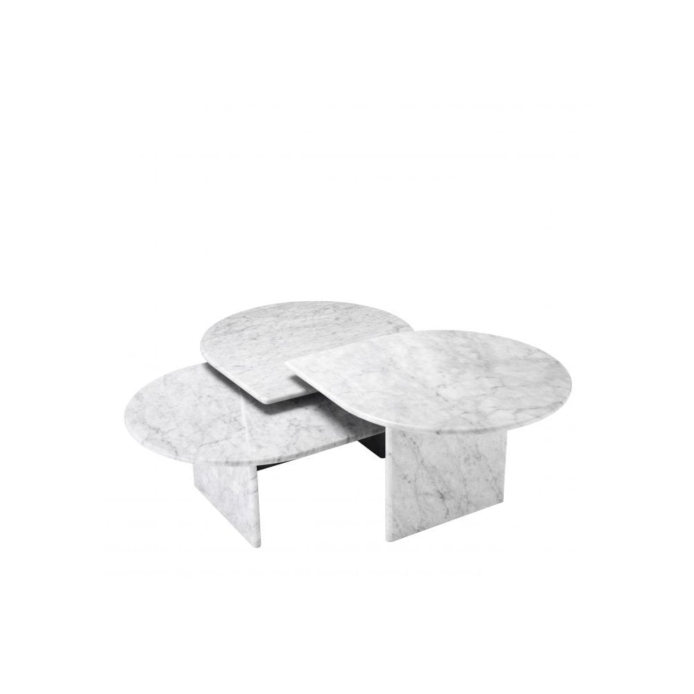 Naples Trio: Solid Carrara Marble Coffee Tables Set