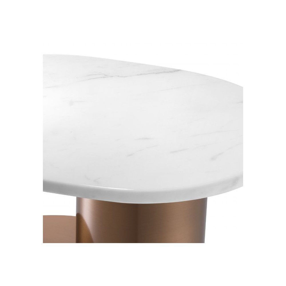 Tosca Side Table with Brushed Copper Accents and White Marble Top