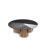 Tricolori Coffee Table with Brushed Copper Base and Multi-Hued Faux Marble Top
