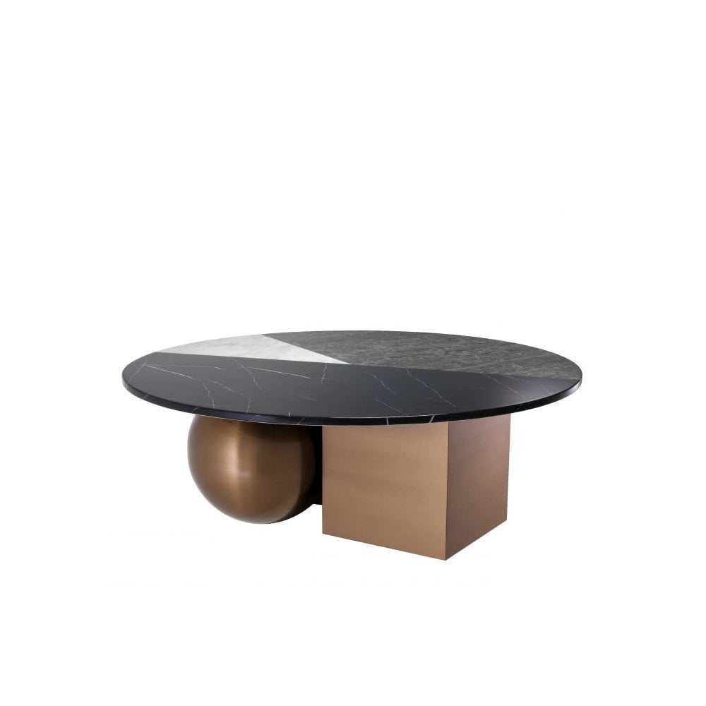 Tricolori Coffee Table with Brushed Copper Base and Multi-Hued Faux Marble Top