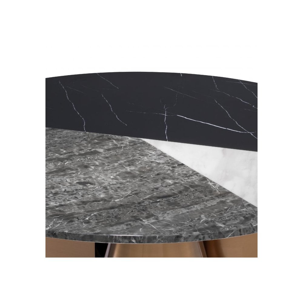 Tricolori Coffee Table with Brushed Copper Base and Multi-Hued Faux Marble Top