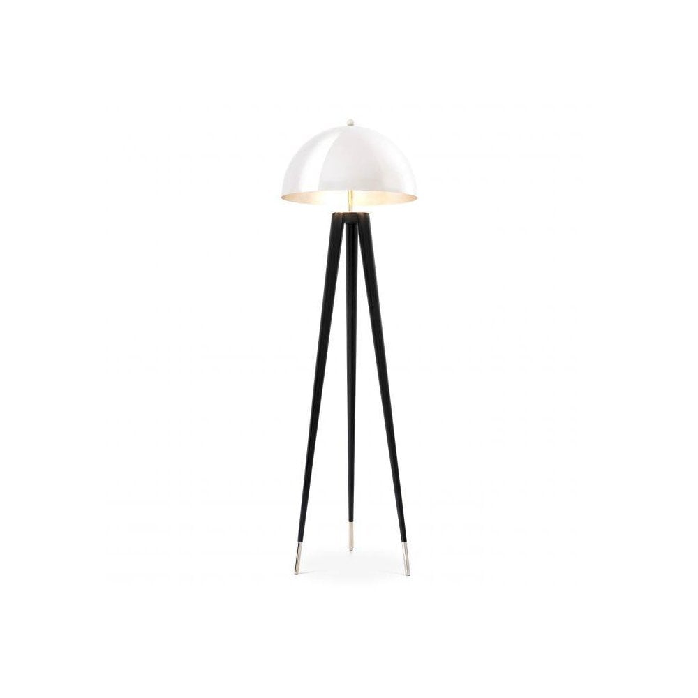 Coyote Floor Lamp with Nickel Dome Shade and Black Tapered Legs