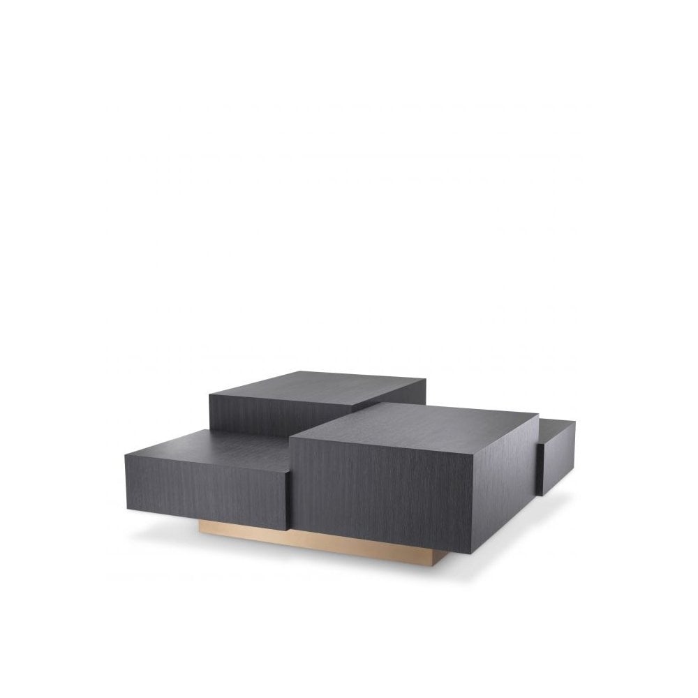 Nerone Square Coffee Table in Charcoal Grey Oak with Brushed Brass Accents