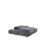 Nerone Square Coffee Table in Charcoal Grey Oak with Brushed Brass Accents