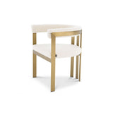 Contemporary Clubhouse Dining Chair in Bouclé Cream with Brushed Brass Frame