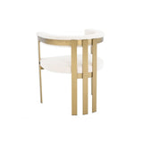 Contemporary Clubhouse Dining Chair in Bouclé Cream with Brushed Brass Frame