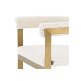 Contemporary Clubhouse Dining Chair in Bouclé Cream with Brushed Brass Frame