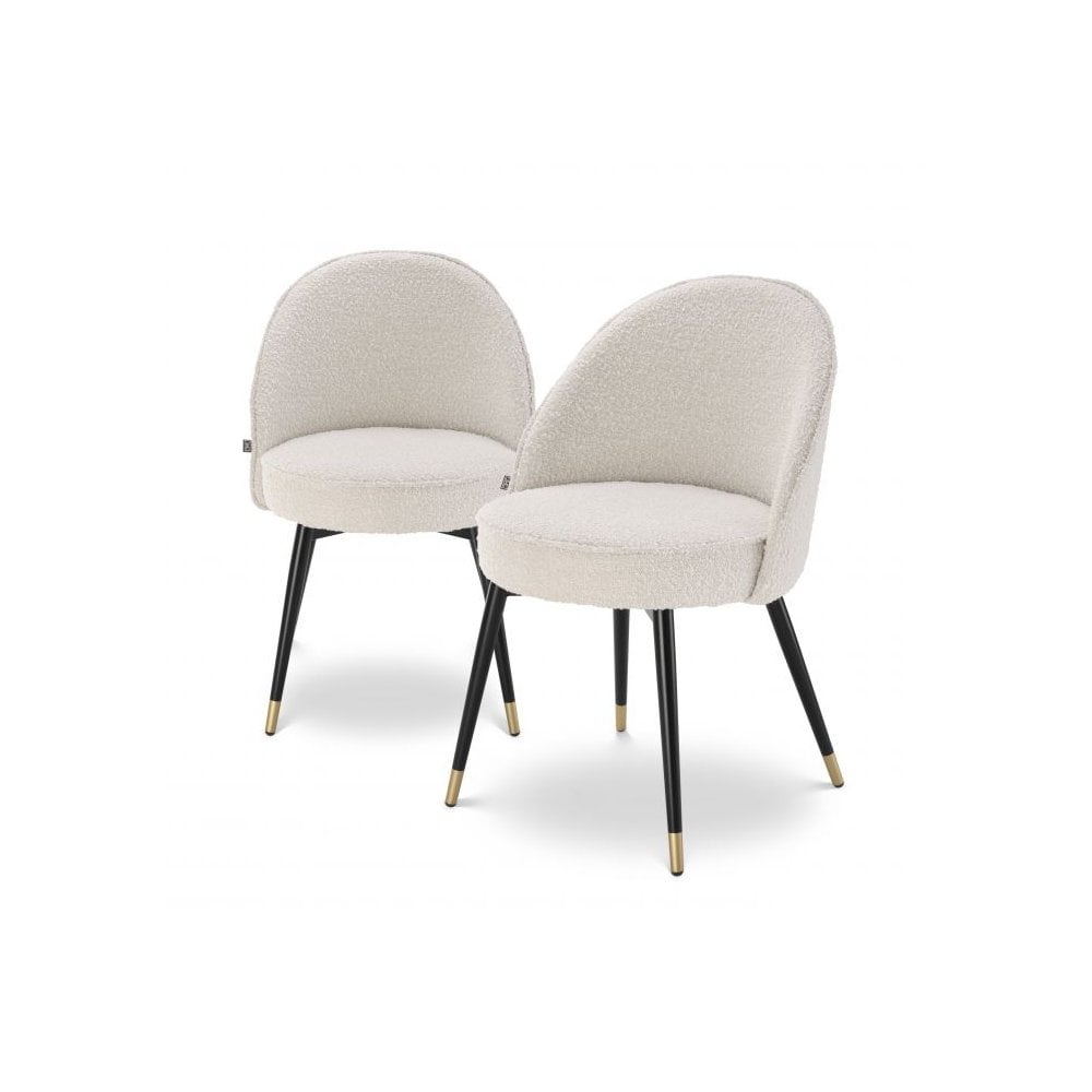 Cooper Dining Chair Set of 2 in Cream Bouclé with Black and Brass Accents