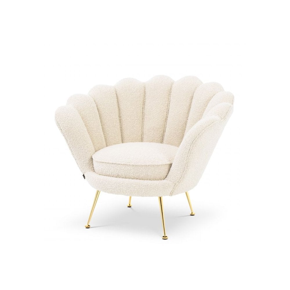 Trapezium Chair in Cream Bouclé with Brass Accents