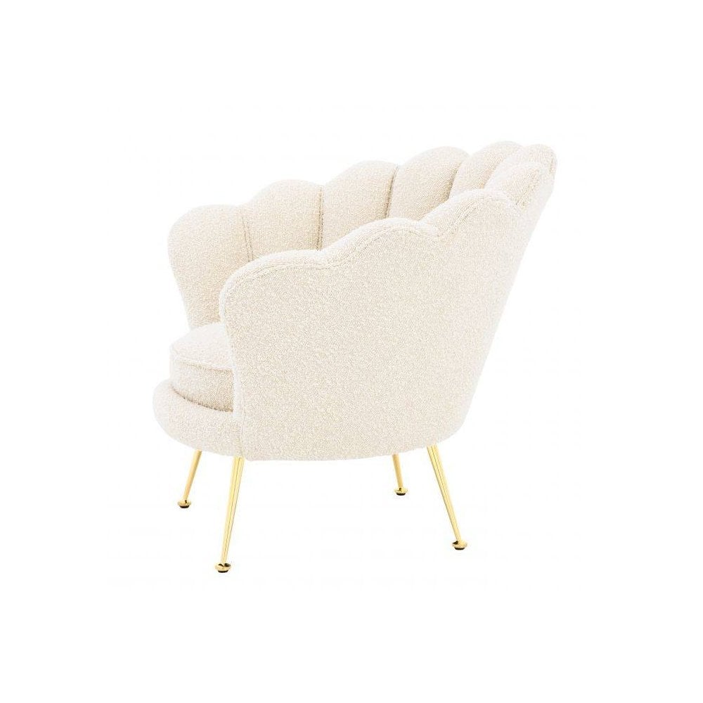 Trapezium Chair in Cream Bouclé with Brass Accents