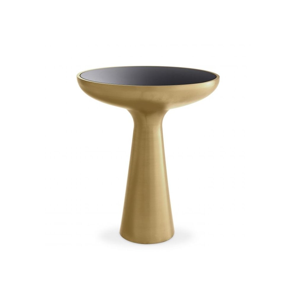 Elegant Lindos Side Table, Mid-Century Scandinavian Design, Brass Base & Black Glass