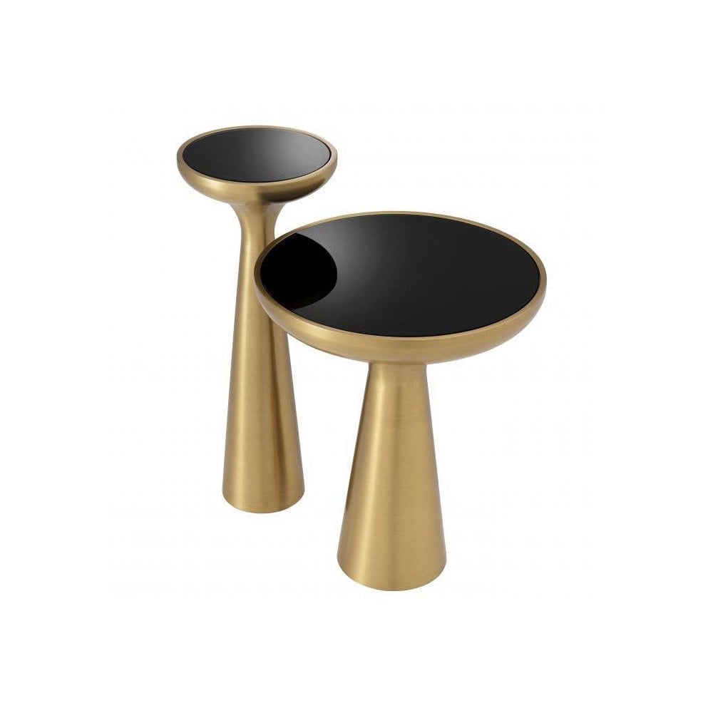 Elegant Lindos Side Table, Brushed Brass Base with Sleek Black Glass Top